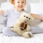 Personalised Sports Ball Cute Bear Soft Stuffed Plush Toy with Texts Valentine’s Day Birthday Gift for Boys Girls Sports Lovers