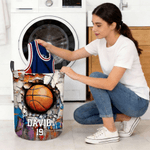 Personalized Sports Ball Design Waterproof Storage Laundry Basket with Handle and Number Name Birthday Housewarming Gift for Ball Sports Lovers