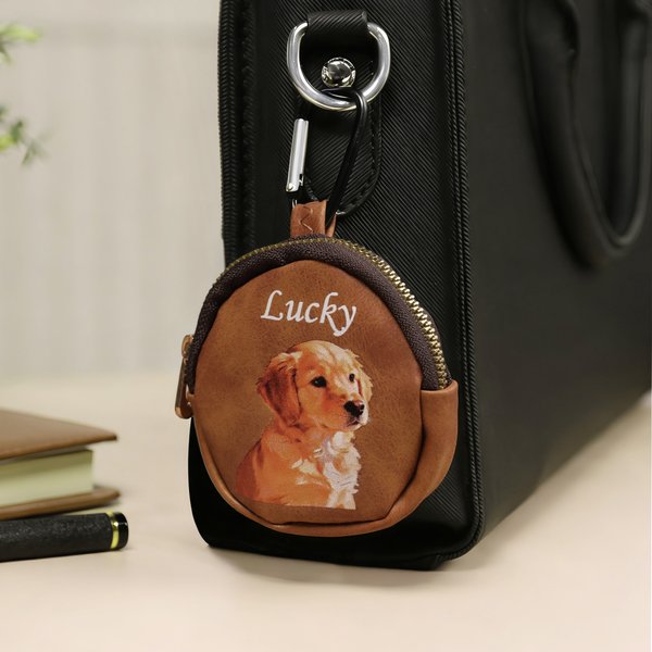 Personalized Oil Painting Style Pet Portrait Photo PU Leather Coin Purse with Hook Portable Accessory Daily Use Birthday Gift for Pet Lovers