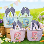 Personalisierter gestreifter 3D-Buchstaben-Effekt Osterkorb mit Hasenohren Osterhasenmotiv und Namen Ostern Geschenk für Kinder