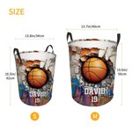 Personalized Sports Ball Design Waterproof Storage Laundry Basket with Handle and Number Name Birthday Housewarming Gift for Ball Sports Lovers