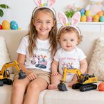 Personalized Cute Excavator Bunny Ear Initial 100% Cotton Bodysuit Kid T-shirt with Name Daily Wear Easter Gift for Babies Children