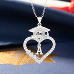 Personalised Graduation Cap Heart Pendant Necklace with Name Initial and Year Dainty Jewellery Graduation Gift for Graduates Class of 2025 2026