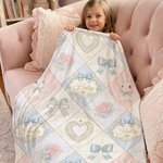 Personalized Bow Flower Cute Easter Bunny Soft Throw Blanket with Name Home Decor Easter Birthday Gift for Girls Kids