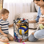 Personalized Sports Ball Design Waterproof Storage Laundry Basket with Handle and Number Name Birthday Housewarming Gift for Ball Sports Lovers