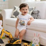 Personalized Cute Excavator Bunny Ear Initial 100% Cotton Bodysuit Kid T-shirt with Name Daily Wear Easter Gift for Babies Children