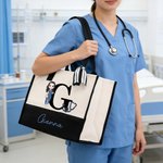 Personalisierte Cartoon-Charakter Stethoskop große Kapazität Canvas Tote Tasche mit Namen Geburtstag Anerkennung Geschenk für Krankenschwester Arzt