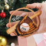 Personalised Baseball Gloves Bat Round Wooden Hanging Ornament with Name and Year Home Decor Christmas Gift for Teen Athletes Coaches Baseball Fans