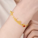 Personalised Heart Birthstone Bracelet with Name Dainty Jewellery Valentine's Day Mother's Day Birthday Gift for Couples  Moms