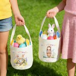 Personalized Watercolour Bunny Easter Basket with Name and Bunny Ears Egg Hunting Accessory Easter Gift for Kids