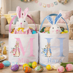 Gepersonaliseerde schattige Peter Konijn initiaal paasmand met naam paaseieren jacht paasfeest geschenk voor kinderen 5