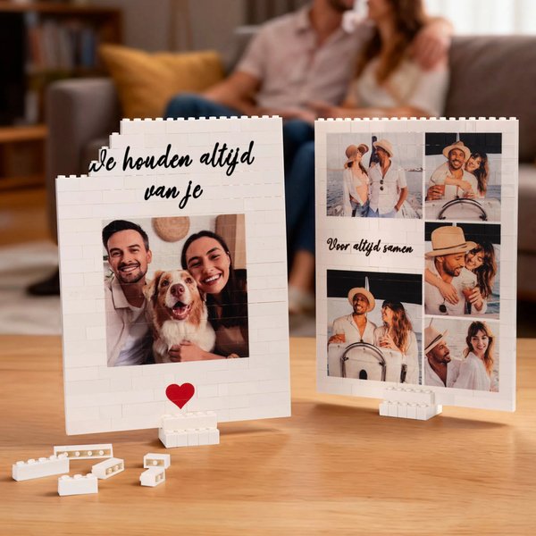 Gepersonaliseerde bouwsteenpuzzel  met 1 tot 5 foto’s en tekst - perfect cadeau voor Vaderdag
