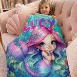 Couverture personnalisée avec nom pour la décoration de la maison Cadeau d'anniversaire pour fille noire Amoureux des sirènes