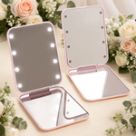 Personalized Cartoon Female Character Birth Flower LED Makeup Pocket Mirror with Name Travel Daily Use Birthday Wedding Gift for Women Besties