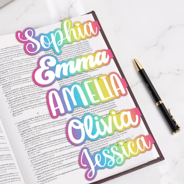 Personalized Colour Gradient Name Magnetic Bookmark Clip Set of 2 Birthday Anniversary Gift for Reading Lovers Bookworms