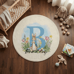Personalised Cute Peter Rabbit Easter Egg Round Floor Mat with Name and Initial Home Decor Easter Gift for Infants Children