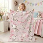 Personalised Floral Bunny Elephant Pink Bow Soft Throw Blanket with Name Nursery Decor Easter Birthday Gift for Kids Girls
