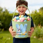 Personalisierte niedliche Osterhase anfängliche Blume große Kapazität karierten Osterkorb mit Namen Eier Jagd Party Gunst Ostern Geschenk für Jungen Mädchen