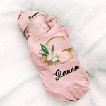 Personalised Initial Floral Design Name 100% Cotton Baby Romper Hat Blanket Outfit with Gift Box Baby Shower  Coming Home Gift for Newborn