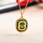 Personalized Birthstone Shield Badge Sterling Silver Necklace with Text Dainty Jewellery Class of 2026 Graduation Gift for Graduates Friends Classmates