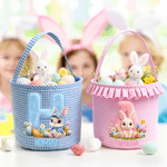 Personalisierte niedliche Osterhase anfängliche Blume große Kapazität karierten Osterkorb mit Namen Eier Jagd Party Gunst Ostern Geschenk für Jungen Mädchen