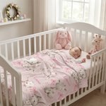 Personalized Floral Bunny Elephant Pink Bow Soft Throw Blanket with Name Nursery Decor Easter Birthday Gift for Kids Girls