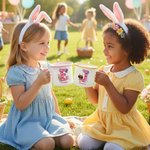 Personalisierte Cartoon Kaninchenohren Kind Charakter 12 oz Emaille Becher mit Initialen und Namen täglichen Gebrauch Ostern Party Geschenk für Jungen Mädchen
