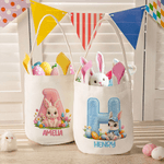Henkilökohtainen söpö Bunny Ears Rabbit pääsiäiskori, jossa nimi ja alkuperäiset munat Metsästys Party Favor pääsiäislahja pojille tytöille