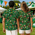 Personlig Roligt ansikte Foto Hawaiian Shirt Pub Party Essential Saint Patrick's Day Present till man pappa familj