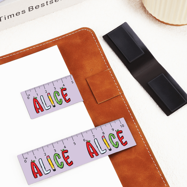 Personalized Cute Notebook Pencil Apple Elements Ruler Design Magnetic Bookmark Clip with Name Birthday Back to School Gift for Kids Bookworms