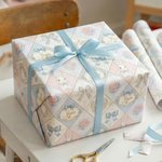 Papel de regalo floral personalizado con nombre de conejito con lazo Set de 3 regalos de Pascua para niños el día de su cumpleaños