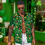 Personlig Roligt ansikte Foto Hawaiian Shirt Pub Party Essential Saint Patrick's Day Present till man pappa familj