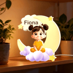 Personalized Cartoon Character Moon LED Night Light with Name Nursery Decor Birthday Baby Shower Gift for Babies Toddlers