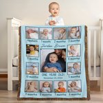 Personalised Infant Life Milestones 13 Photos Tassel Soft Throw Blanket with Name Text Baby Shower Birthday Gift for Newborns