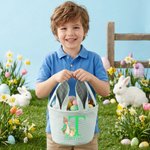 Personalisierter gestreifter Peter Hase Canvas-Osterkorb mit niedlichen Hasenohren Namen und Initiale Ostereiersuche Ostern Geschenk für Kinder