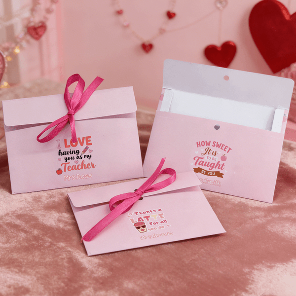 Personalised Pink Heart Apple Coffee Gift Card Holder with Name Valentine's Day Teacher's Day Appreciation Gift for Teachers