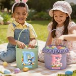 Personalisierte niedliche Osterhase anfängliche Blume große Kapazität karierten Osterkorb mit Namen Eier Jagd Party Gunst Ostern Geschenk für Jungen Mädchen