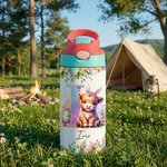 Henkilökohtainen pääsiäiskani korvat Highland Cow 12 oz eristetty Kid vesipullo nimi ja olki takaisin kouluun syntymäpäivälahja pojille tytöille