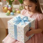 Papel de regalo floral personalizado con nombre de conejito con lazo Set de 3 regalos de Pascua para niños el día de su cumpleaños