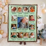 Personalised Infant Life Milestones 13 Photos Tassel Soft Throw Blanket with Name Text Baby Shower Birthday Gift for Newborns