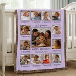 Personalised Infant Life Milestones 13 Photos Tassel Soft Throw Blanket with Name Text Baby Shower Birthday Gift for Newborns