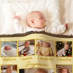 Personalised Infant Life Milestones 13 Photos Tassel Soft Throw Blanket with Name Text Baby Shower Birthday Gift for Newborns