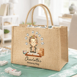 Sac en jute de grande capacité avec nom Cadeau pour la famille, les amis et les amateurs de Mahjong