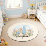 Personalisierte niedliche Peter Rabbit Osterei Runde Bodenmatte mit Namen und Initialen Home Decor Ostern Geschenk für Kleinkinder Kinder