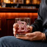 Personalized Rose Love Initial 10 oz Rock Whiskey Glass with Name Mother's Day Birthday Gift for Woman Whiskey  Drinker Bartender