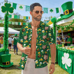 Personlig Roligt ansikte Foto Hawaiian Shirt Pub Party Essential Saint Patrick's Day Present till man pappa familj
