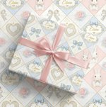 Papel de regalo floral personalizado con nombre de conejito con lazo Set de 3 regalos de Pascua para niños el día de su cumpleaños