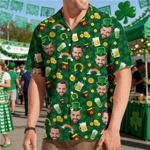 Personlig Roligt ansikte Foto Hawaiian Shirt Pub Party Essential Saint Patrick's Day Present till man pappa familj