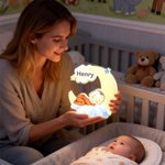 Personaje de dibujos animados personalizado Luna LED Luz de Noche con Nombre Decoración de Guardería Cumpleaños Baby Shower Regalo para Bebés Niños Pequeños