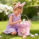 Personalisierte niedliche Osterhase anfängliche Blume große Kapazität karierten Osterkorb mit Namen Eier Jagd Party Gunst Ostern Geschenk für Jungen Mädchen